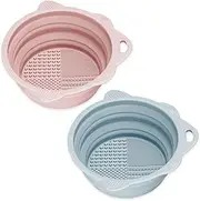 Tavvke 2 Pcs Foldable Silicone Makeup Brush Cleaner Bowl, Reusable Cleaning Mat, Portable cleaning Tool for Beauty Brushes, Sponges, Powder Puffs (Pink & Blue)