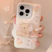 Cute Bear With Stand Back Cover For iPhone 16 15 14 13 12 11 Pro Max Plus Case