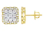 10k Gold Halo cluster 1.5CT Real Diamond rectangle earrings 10MM
