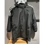 ⓉⒽⓇⒺⒺⒼ🔥 ADIDAS 長版 連帽 風衣外套 運動 防風 拉鍊口袋 三線 開衩 加長後襬 黑色 女款 HG1849