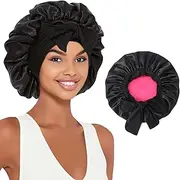 Satin Silk Bonnet for Sleeping Jumbo Sleep Cap, Double Layer Hair Bonnet with Tie Band, Large Satin Shower Cap for Women