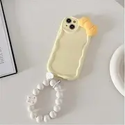 3D Pink Bow Flower Hanging Circular Bracelet Phone case Suitable for iPhone 15 14 11 12 13 Pro Max X XR XS Max Plus Candy case,Yellow, for iPhone14 ProMax