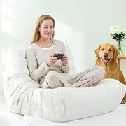 Bean Bag Chair for Adults - Cozy Lounge Sofa with High Density Comfort Foam, Ergonomic Lazy Couch for Living Room, Bedroom, Dorm & Office, Ultra-Soft Bean Bag for Teens (Beige)