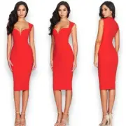 Nookie Revolve Madonna Cherry Red Sweetheart Neckline Midi Pin Up Dress XS $229