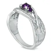 Amethyst and 0.20 CT. T.W. Natural Diamond Split Shank Wave Ring in Sterling Silver