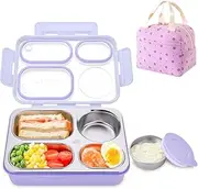 [SlowTon] Stainless Steel Bento Lunch Box Set for Adults, 4-Compartment Leak-proof Lunch Container with Lunch Bag & Utensil Set, BPA Free, Microwave & Dishwasher Safe, for School Office Travel