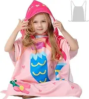 Athaelay Lightweight Microfiber Hooded Beach Towel for Kids, Toddlers Bath/Pool/Swim Poncho Cover-ups Swimwear (Pink Mermaid-New)