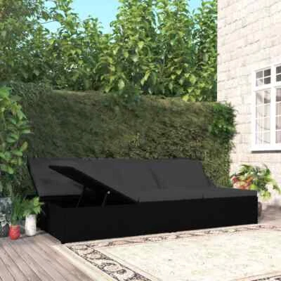 NNEVL Convertible Sun Bed with Cushions Poly Rattan Black