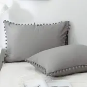 Pom Pom Fringe Pillow Cases, Tassel Sham Set Standard Size Bedding Pillow
