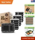 Versatile 2 Compartment Bento Box Meal Prep Containers - 50 Pack, Freezer Safe