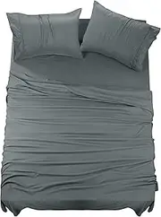 NY Threads 4 Piece Bed Sheet Set (Grey, Queen) Polyester Microfiber – Set Includes 1 Fitted Sheet, 1 Flat Sheet with 2 Pillowcases