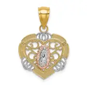 14k Two-tone GoldTwo-tone Gold w/White Rhodium Guadalupe In Heart Charm