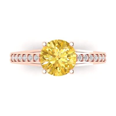 2.21Ct Round Cut Yellow Gemstone Solid Gold Engagement Promise Statement Ring