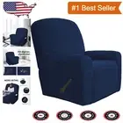 Oversized Couch Slipcover 4-Piece Set - Water-Resistant Elastic Navy Checkered