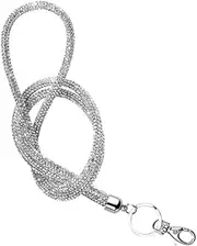 WEKADRIN All Rhinestone Lanyard Id Badge Holder with Crossbody Neck Strap Retractable Clip for Work Silver Bling Design for Easy Access to Phone and Essentials