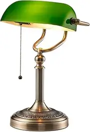 [Newrays] Glass Banker Desk Lamp with Pull Chain Switch Plug in Fixture