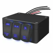 3 Gang Rocker Switch Panel Blue 12V 24V DC Rocker Switch Box Rear Lights Rock...