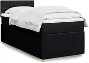 vidaXL Box Spring Bed Set - Black King Single Fabric Mattress & Topper - Bedroom Furniture - 203x107x100.5 cm