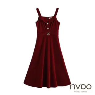 【NVDO】春季預購 法式復古抓皺閃耀腰墜飾連衣裙-兩色可選(M-L/吊帶洋裝/F101)