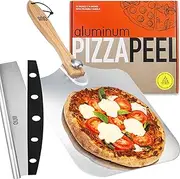 OUII Pizza Peel with Cutter - 12 x 14-inch Metal Turning Peel, 14'' Pizza Cutter with Blade Cover - Premium Pizza Spatula Paddle, Pizza Oven Accessories Compatible with Ooni, Blackstone, Gozney