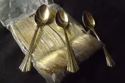 SET OF 50 ROGERS GOLDEN FLARE KOREA GOLD PLATE TEASPOONS ~ NEW OLD STOCK