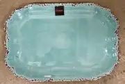 Il Mulino Turquoise Blue Rustic Crackle Style MELAMINE Serving Tray Platter