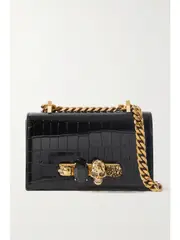 [MCQUEEN] MCQUEEN - Jewelled Satchel Mini Embellished Croc-effect Leather Shoulder Bag - Black - One size One size Black