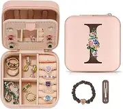 LIAN Travel Jewelry Box Initial Jewelry Case Small Jewelry Case with Mirror Accessories Ring Necklace Earring Jewelry Holder Organizer Birthday Graduation Teen Girl Personalized Gifts(I)