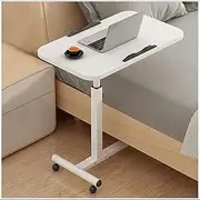 DKULMN Mobile Overbed Table with Wheels, Adjustable Overbed Bedside Table with Wheels, Mobile Laptop Computer Standing Desk Cart with Tray,White