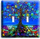 BLUE MEXICAN TREE OF LIFE FOLK ART 2 GANG LIGHT SWITCH WALL PLATES BEDROOM DECOR