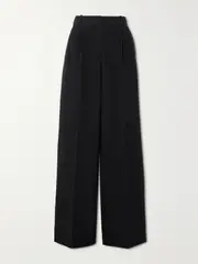 [Saloni] Saloni - Pleated Crepe Wide-leg Pants - Black - UK 14 UK 14 Black