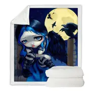 Poe the Whispered Word Lenore Raven Gothic Girl Throw Blanket