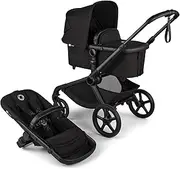 Bugaboo Kangaroo All-Terrain 2-in-1 Pram, Covertible from Single to Double Tandem Pram, Extra-Large Wheels, One-Hand Steering, Large Bassinet, XL Underseat Storage, Midnight Black