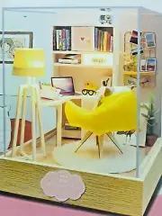 DIY Dollhouse LED Light Wooden 3D Miniature W Furniture ~BOOK CORNER~ New