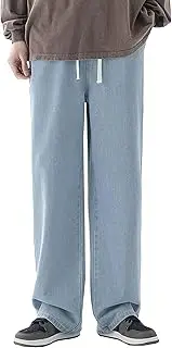 [Aosufei] Men's Baggy Straight Leg Casual Jeans Casual Comfort Outdoor Denim Pants Lightweight Classic Jeans Trouser, Ligh Blue, Small