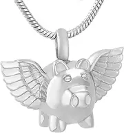 DOTUIARG Pig Cremation Memorial Jewelry with Angel Wing Stainless Steel Cremation Urn Necklace Ashes Holder for Pet