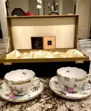 HEREND HUNGARY Authentic Butterfly Flower Pattern tea/coffee cups & Saucers Set2