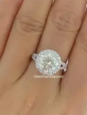 3 CT Round Cut Moissanite Halo With Split Shank Engagement Ring 14K White Gold