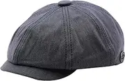 [Sandy Ting] Men's 8 Piece Newsboy Flat Cap Cotton Gatsby Ivy Golf Cabbie Hat, Grey, One Size