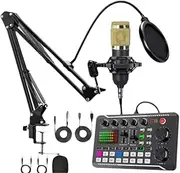 Live Sound Card with Dj Mixer Effects & Voice Changer, F998 Live Sound Card Audio Mixers, Professional Sound Mixer Board, LED Light Voice Changer Sound Card with Multiple Sound Effects