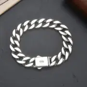 Pure S925 Sterling Silver Bracelet Men Women 13mm Curb Cuban Link Chain 7inchL