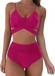 [Generic] Swim Top Women with Bra Swimwear Sexy Bikini Set Print Swimsuit Up Bathing Soild Women Waist High Push Swimwears Tankinis Set Bathing Suits Teen Shorts