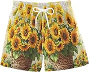 [RPLIFE] Swim Shorts for Boys, Anti-Chafe Swim Trunks Boys 2 T, Retro Sunflowers