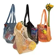 Reusable Long Handle Grocery Bags, Fruit and Vegetable Shoulder Bag, Washable