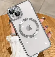 ELEPIK for iPhone 14 Case with Camera Protector, [Full Camera Cover Protection] [Compatible with MagSafe] [Military Grade Protection] Clear Magnetic Slim Phone Case 6.1 inch, Silver
