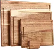 Acacia Wooden Chopping Boards for Kitchen, Cutting Board Set of 3, Reversible Wooden Cutting Board Set with Handle, Butcher Block Wooden Trays for Meat, Fruit Vegetable and Cheese