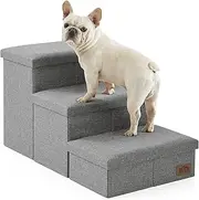 Dog Stairs with Storage, 3-Step Wider Sturdy Dog Steps for Small/Medium/Large Dogs and Older Cats, Folding Doggie Ramp for Bed/Couch/Car Hold Up to 210 lbs (16.7" H, Grey)