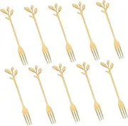COLLBATH 10pcs Elegant Gold Mini Leaf Dessert Forks Stainless Steel Fruit Appetizer and Salad Utensils for Cocktail Parties Travel and Home Use