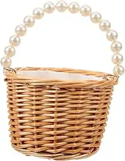 KITANDOVE Decorative Woven Basket with Tassel Decor Handheld Flower Girl Basket for Weddings Versatile Wicker Storage Present for Friends and Family Elegant Sized Design
