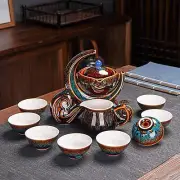Elegant 8-Cup Tea Set with Rotating Teapot - Handcrafted Porcelain Gift Box